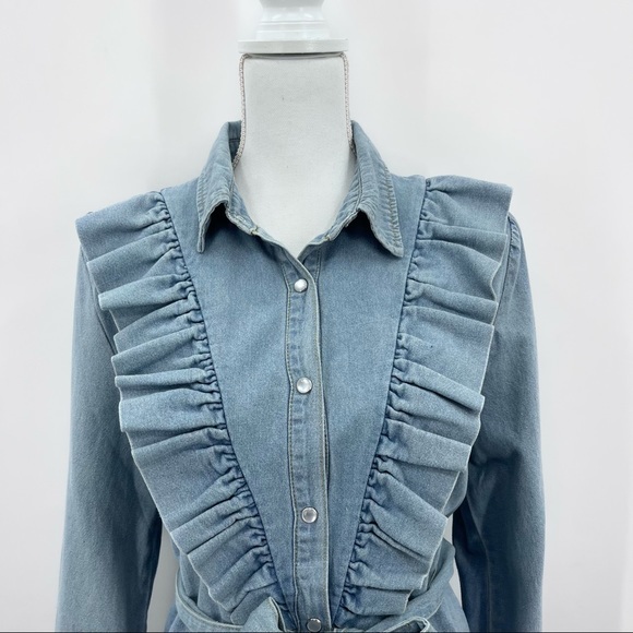Fantastic Fawn Ruffle Denim Button Up Dress with Belt NWT - Picture 4 of 14